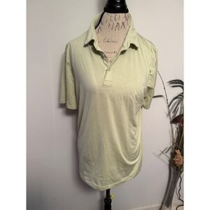 Lululemon Mens Short Sleeve Striped Polo Shirt Lime Green Citron Size L